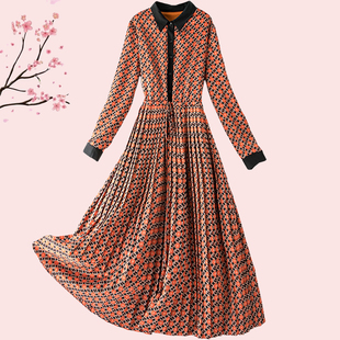 胖人显瘦胖MM时尚 欧美高端加大码 新款 女装 翻领印花甜美连衣裙 春季