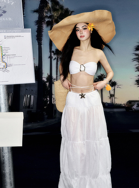 罗卡艺夏新款白色比基尼夏日辣妹海岛度假显瘦遮肚长裙分体泳衣女