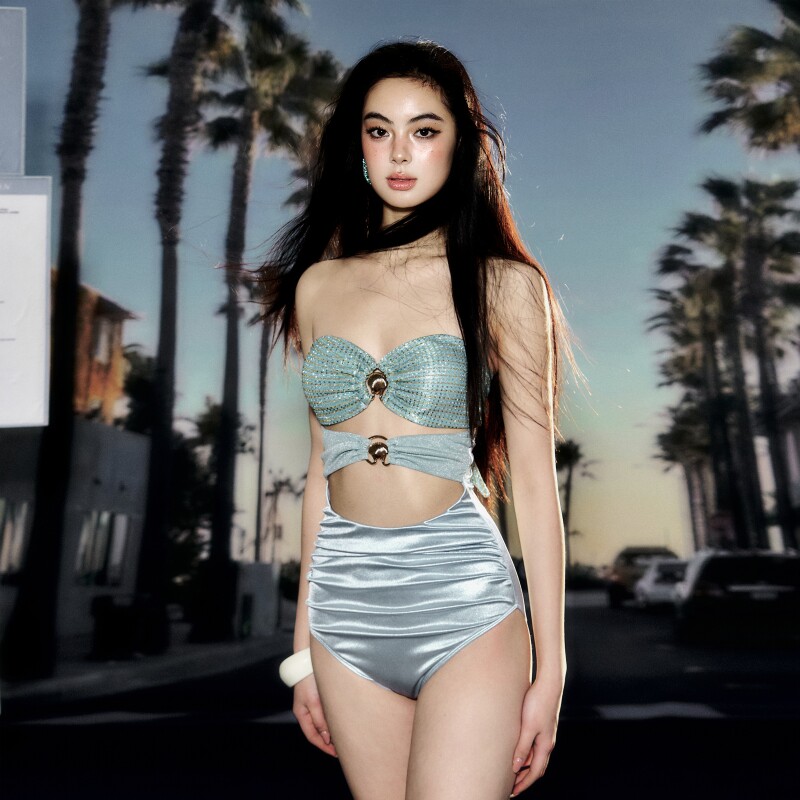 罗卡艺新款夏日慵懒度假风金属贝壳显瘦遮肚性感辣妹连体泳衣女