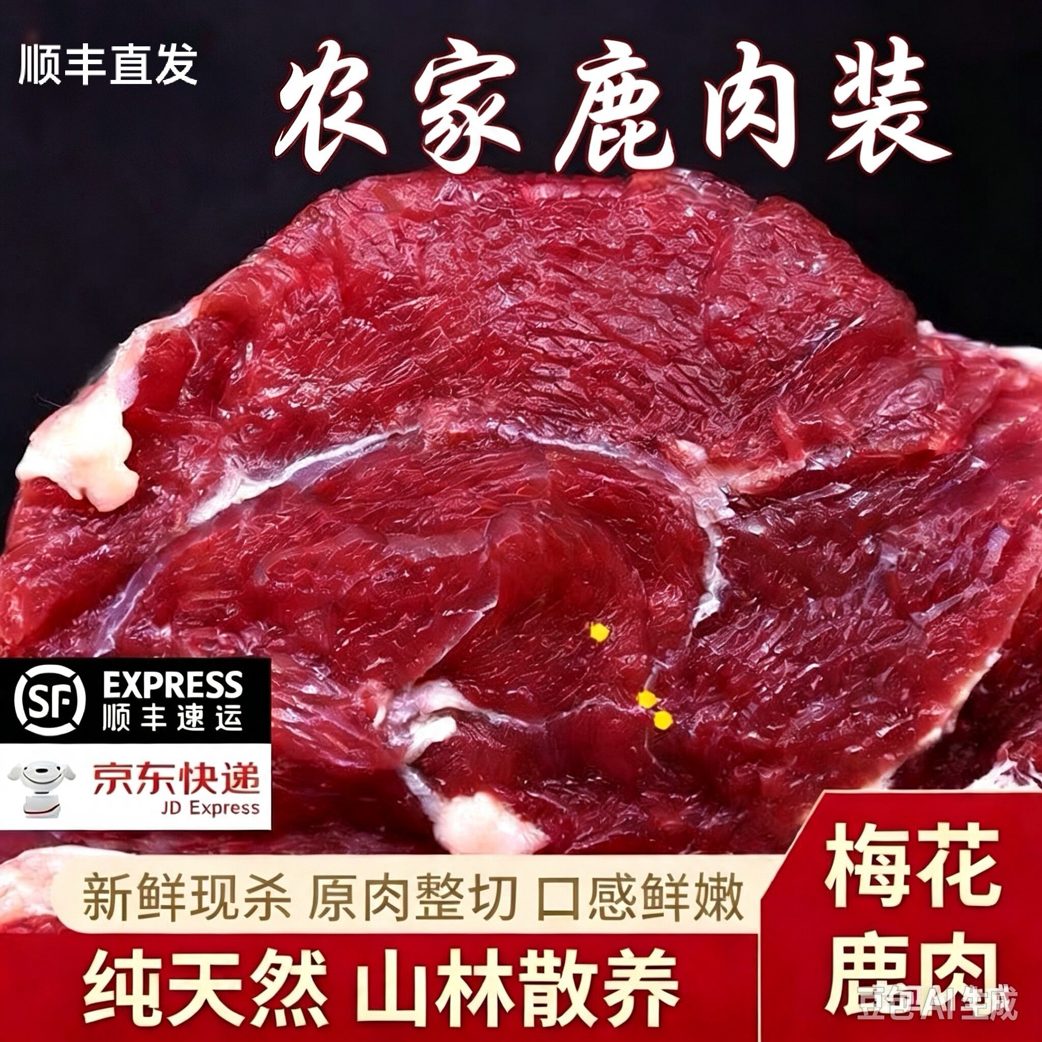 东北农家山野散养梅花鹿肉新鲜现杀原切鹿肉鹿排鹿腿顺丰邮寄
