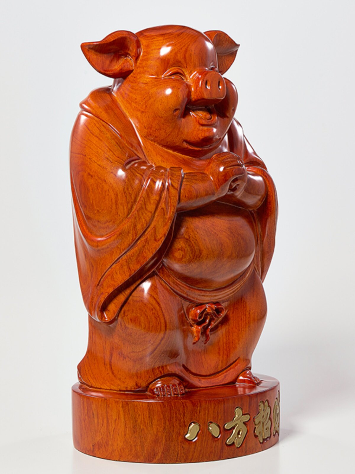 花梨木雕猪摆件实木客厅玄关十二生肖猪酒柜乔迁新居大号开业礼品