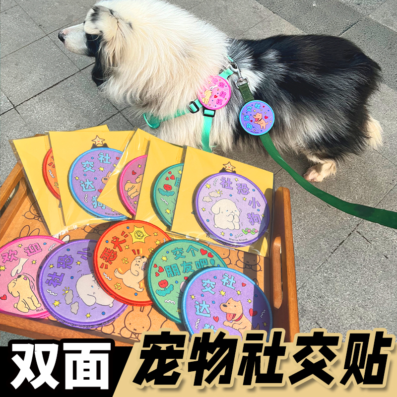 个性宠物外出魔术贴牵引绳提示牌