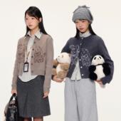 开衫 yawhat插画师联名 含羊毛提花毛衣短款 好朋友们 毛茸茸