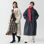 yawhat双色纯棉轻薄简约双排扣大翻领风衣廓形秋款 外套女 中长款