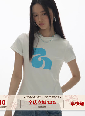 yawhat白色基础款logo印花短袖T恤纯棉休闲圆领薄款合身正肩上衣