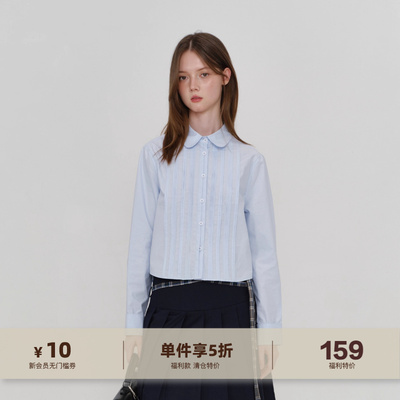 长袖纯棉压褶衬衫小众