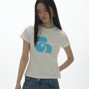yawhat白色基础款 合身正肩上衣 logo印花短袖 T恤纯棉休闲圆领薄款