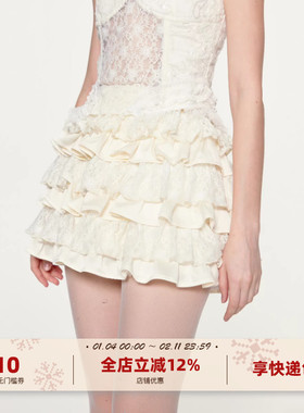 yawhat立体蕾丝拼接裙裤女春夏新款小高腰显瘦a字蛋糕蓬蓬短裙