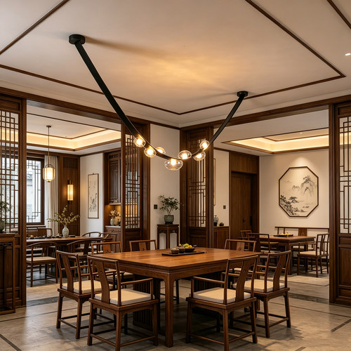 设计师长条多头玻璃球餐厅吊灯