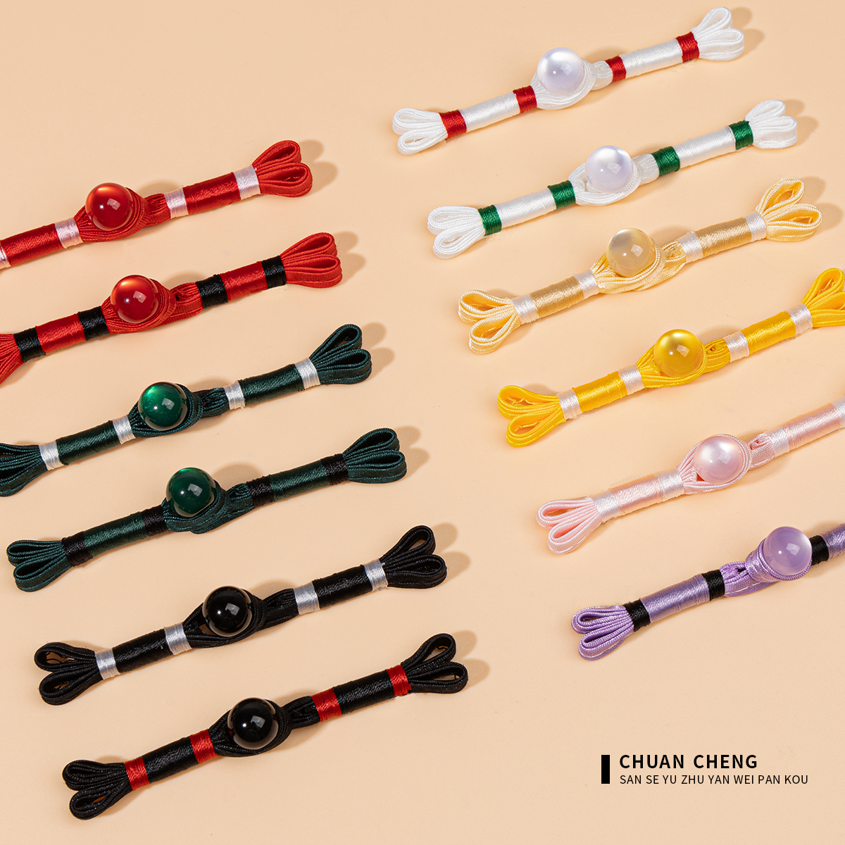 旗袍盘扣玉珠三色燕尾绕线一字扣唐装汉服国风装饰扣国潮中式辅料