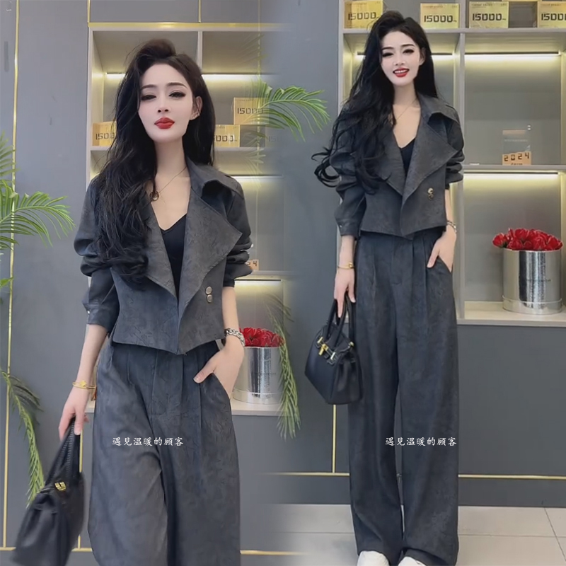 时尚高级感西装外套阔腿裤两件套