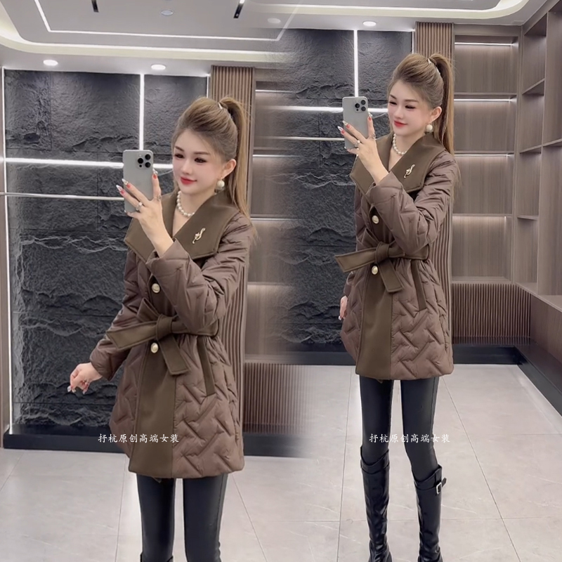 棉服外套女2025秋冬季新款韩版时尚修身收腰显瘦洋气毛呢拼接棉衣