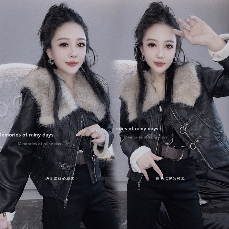 加绒加厚保暖时尚皮毛一体夹克潮