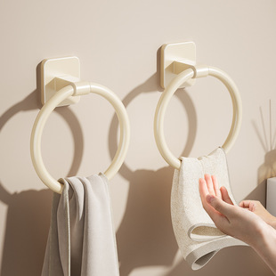 奶油白卫生间毛巾环免打孔壁挂太空铝圈环挂架浴室洗澡间毛巾架子