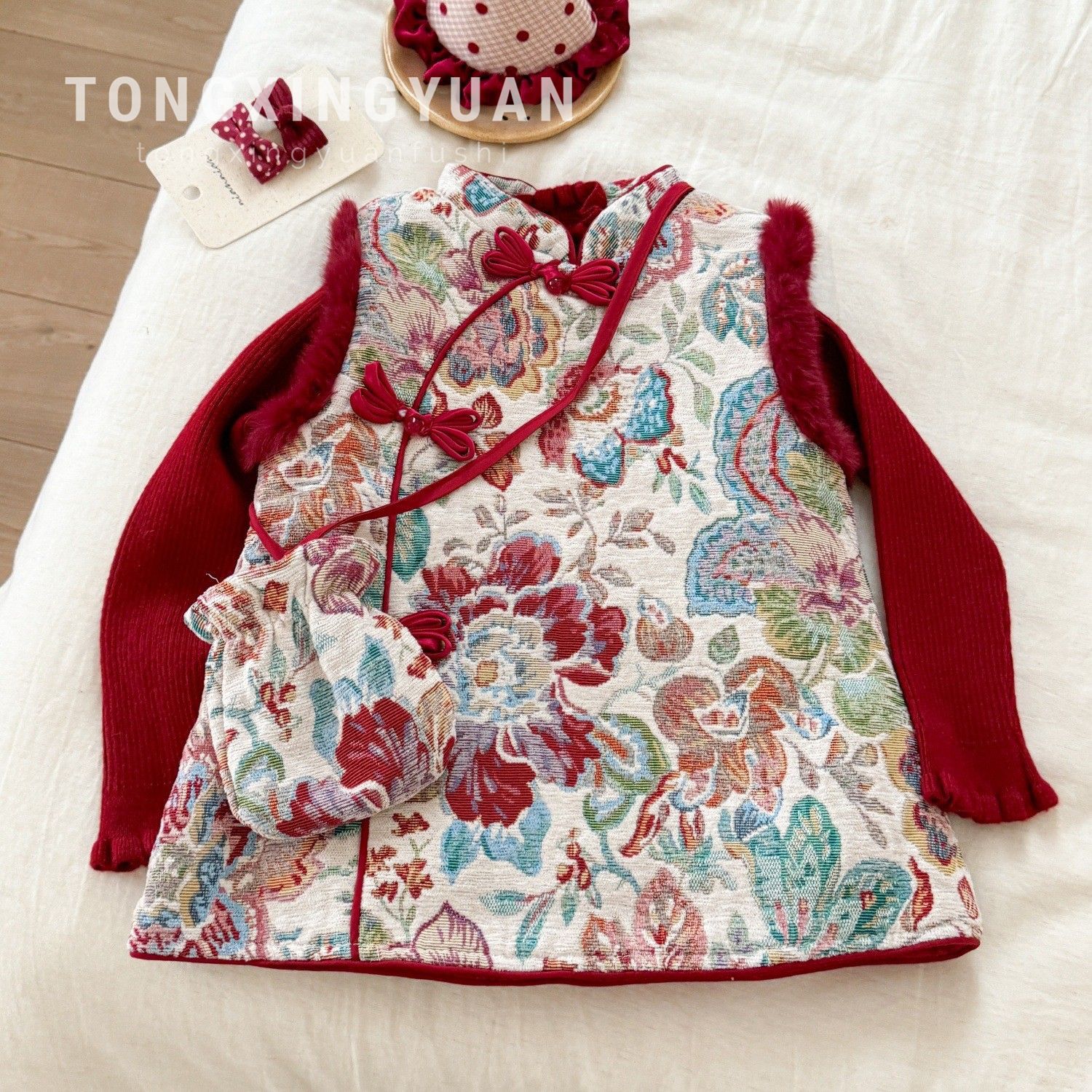 女童汉服套装冬装宝宝周岁礼服儿童新中式国风旗袍裙唐装拜年衣服