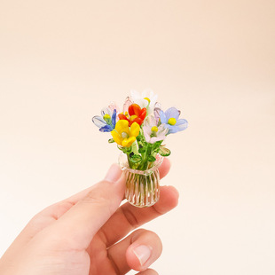 淄博琉璃迷你仿真花摆件家居装饰博山琉璃工艺品办公桌面摆件