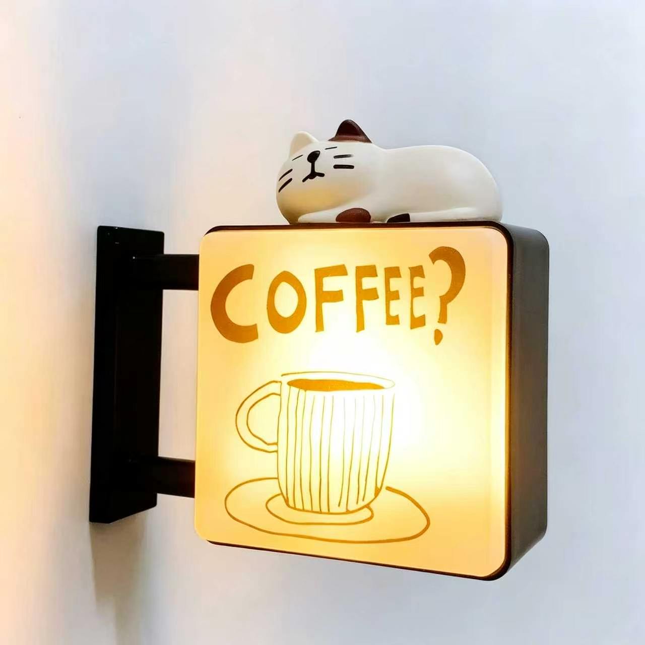 美式咖啡小店coffee冰箱贴小猫磁吸咖啡灯牌装饰发光夜灯装饰摆件