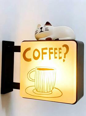 美式咖啡小店coffee冰箱贴小猫磁吸咖啡灯牌装饰发光夜灯装饰摆件