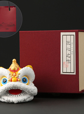中国风黄色狮子头舞狮醒狮小摆件桌面装饰品创意佛山文创生日礼物