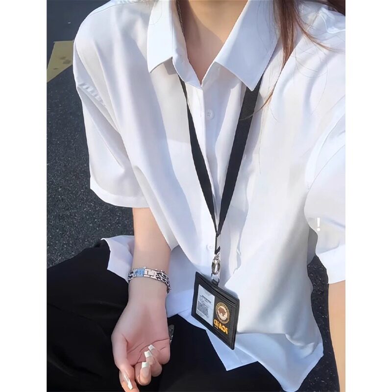 白色冰丝短袖衬衫女款夏季上班通勤穿搭西装内搭衬衣开衫防晒外套