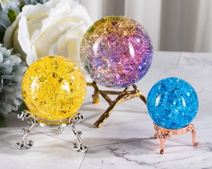 彩色水晶球冰裂球 实心玻璃球 假山喷泉鱼缸流水盆景工艺品摆件