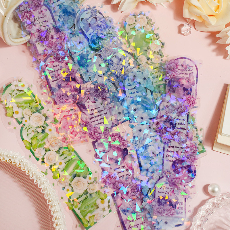 花月宴系列PET闪膜花朵长条贴纸diy手帐成长手册相册手机装饰素