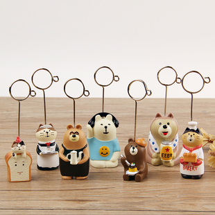 日系卡通小熊猫咪留言便签夹可爱卡片树脂照片夹桌面装饰摆件礼物