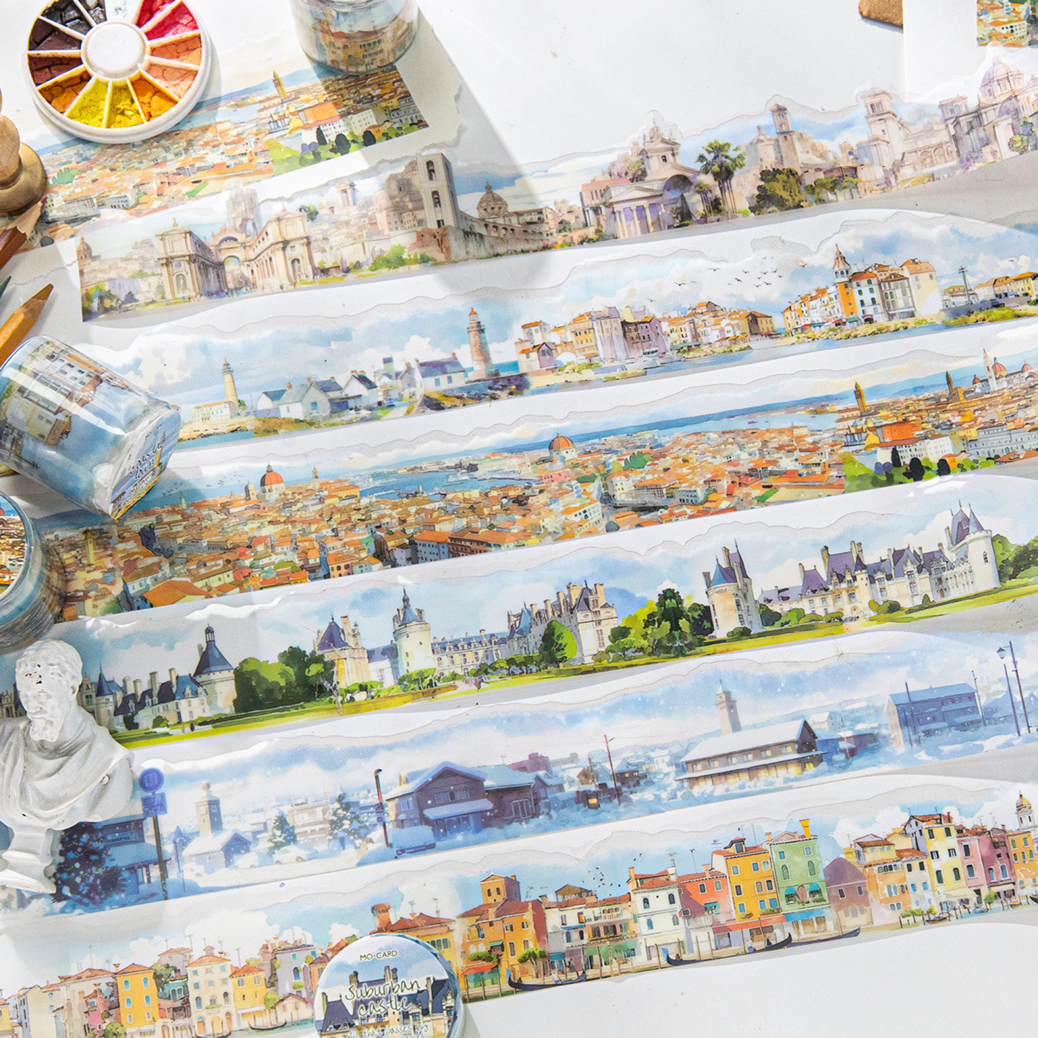 路过皆风景PET胶带文艺水彩造景手账DIY欧式楼房素材装饰卷装贴纸,文具电教/文化用品/商务用品,和纸胶带,淘宝优惠券,粉丝福利购,淘宝优惠卷