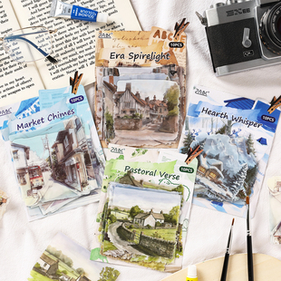 欧陆筑梦复古建筑风景素材手帐贴纸包diy手账手册装饰造景贴画PET