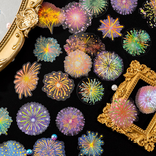烫金浪漫烟花主题素材贴纸手账贴