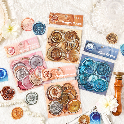 复古花卉蝴蝶火漆印章贴纸PET