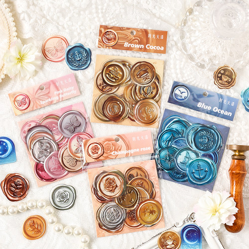 复古花卉蝴蝶火漆印章贴纸PET