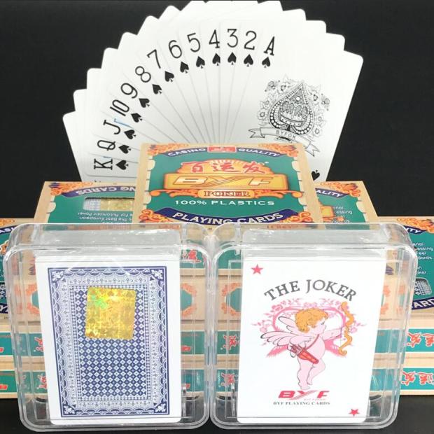 百运发byf白边大蜜蜂塑料扑克 双面磨砂窄版桥牌 54张pvc防水耐磨