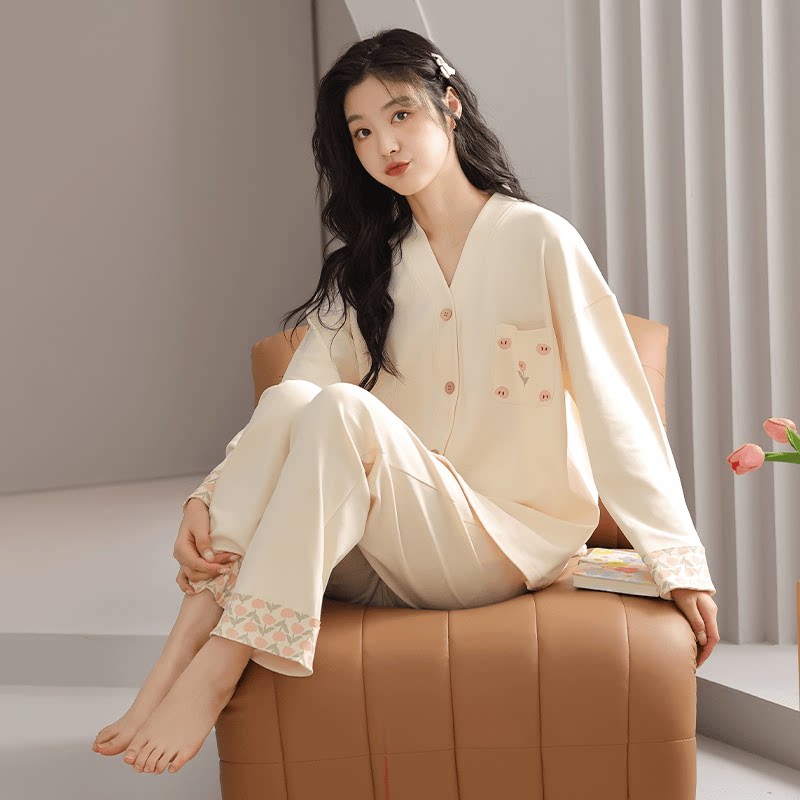 2026秋新款和服领纯棉睡衣女冬长袖中式休闲可外穿家居服套装