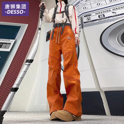 唐狮集团多巴胺穿搭软壳冲锋裤女防水防风工装裤秋冬加厚户外裤子