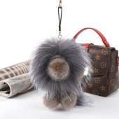 新款 水貂毛网红小狮子定制公仔可爱真皮草包配饰品车精致钥匙扣