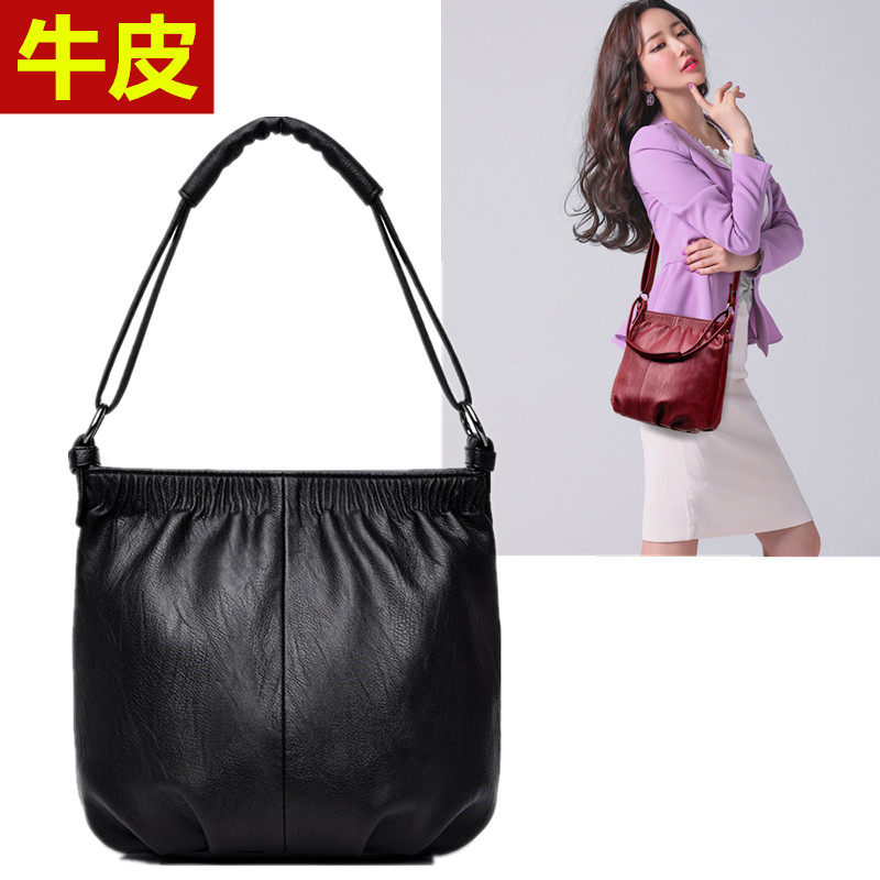 头层牛皮2026新款软真皮手提单肩斜挎包女大容量水桶包中年妈妈包