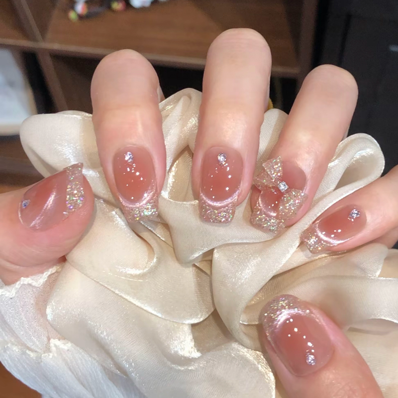 【水晶蝴蝶】婷婷美甲店纯手工穿戴甲-温柔纯欲显白渐变假指甲