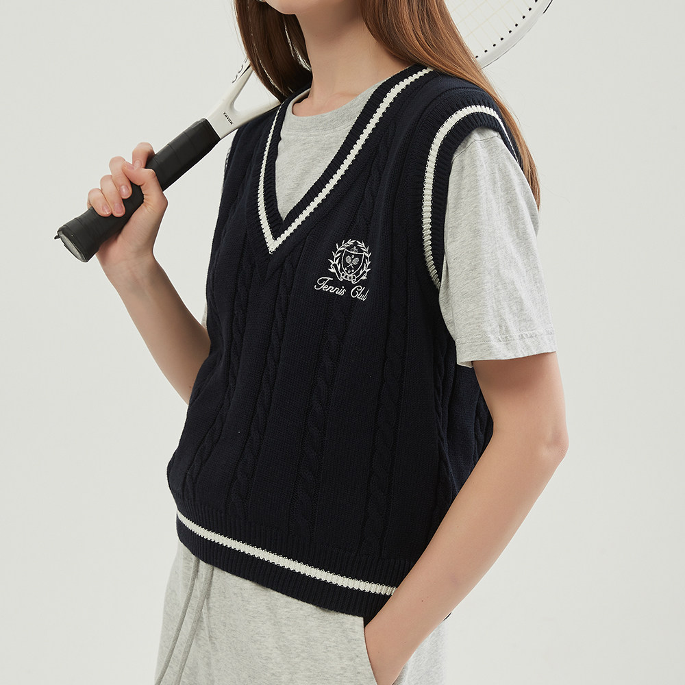 Breakpoint刺绣休闲条纹针织马甲美式学院休闲毛衣背心马甲网球