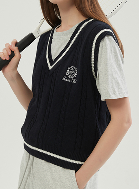 Breakpoint刺绣休闲条纹针织马甲美式学院休闲毛衣背心马甲网球