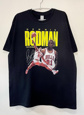 Dennis Rodman篮球美式复古小众设计感潮流嘻哈潮牌重磅棉短袖T恤