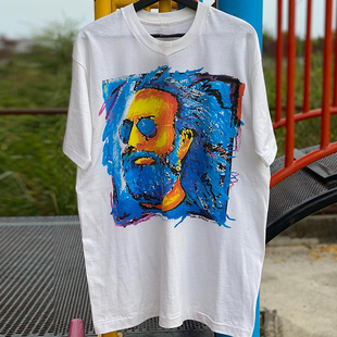 Jerry Garcia感恩而死乐队吉他手油画风美式复古嘻哈短袖男女T恤