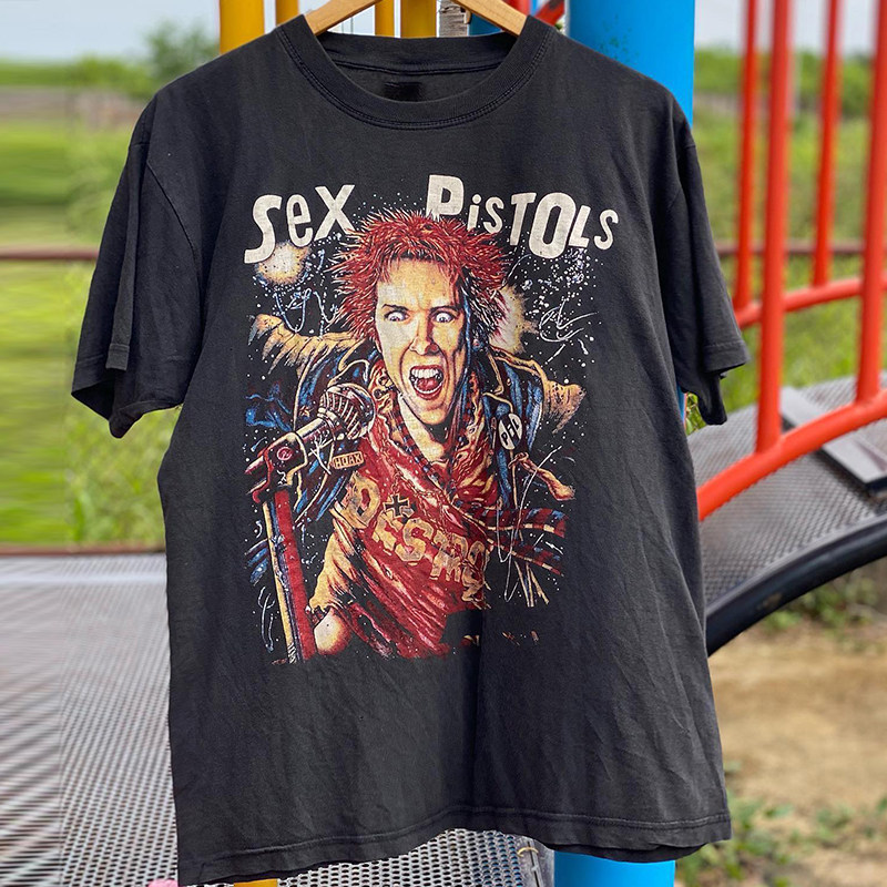 短袖T恤高街男女性手枪乐队