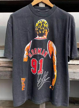 Dennis Rodman罗德曼美式复古vintage痞帅潮流短袖小领口男女T恤