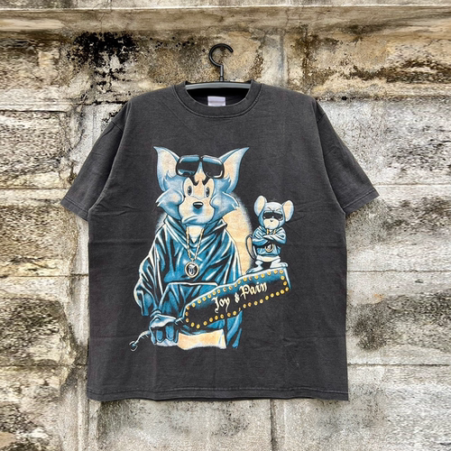 Tom and Jerry猫和老鼠卡通短袖T恤嘻哈vintage古着暗黑潮牌半袖