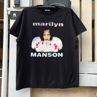 Marilyn Manson美式复古摇滚周边风半袖暗黑街头OS风潮牌短袖T恤