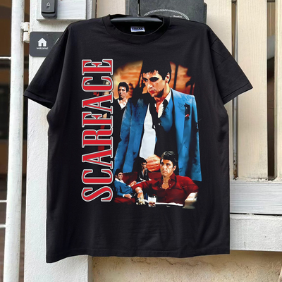 Scarface电影美式复古潮流hiphop创意趣味恶搞痞帅重磅棉短袖T恤