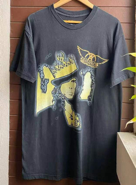 Aerosmith史密斯飞船乐队美潮炸街小众古着感短袖oversize T恤男