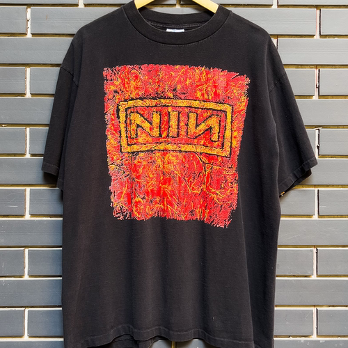 Nine Inch Nails九寸钉乐队暗黑美式vintage古着潮流落肩短袖T恤