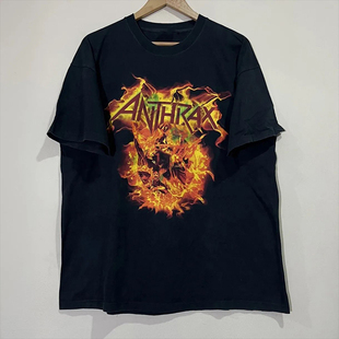 Anthrax炭疽乐队经典摇滚高街Y2K慵懒风vintage男女重磅棉短袖T恤